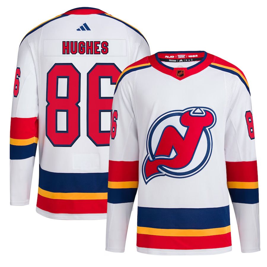 Men New Jersey Devils 86 Jack Hughes adidas White Reverse Retro Authentic Player NHL Jersey